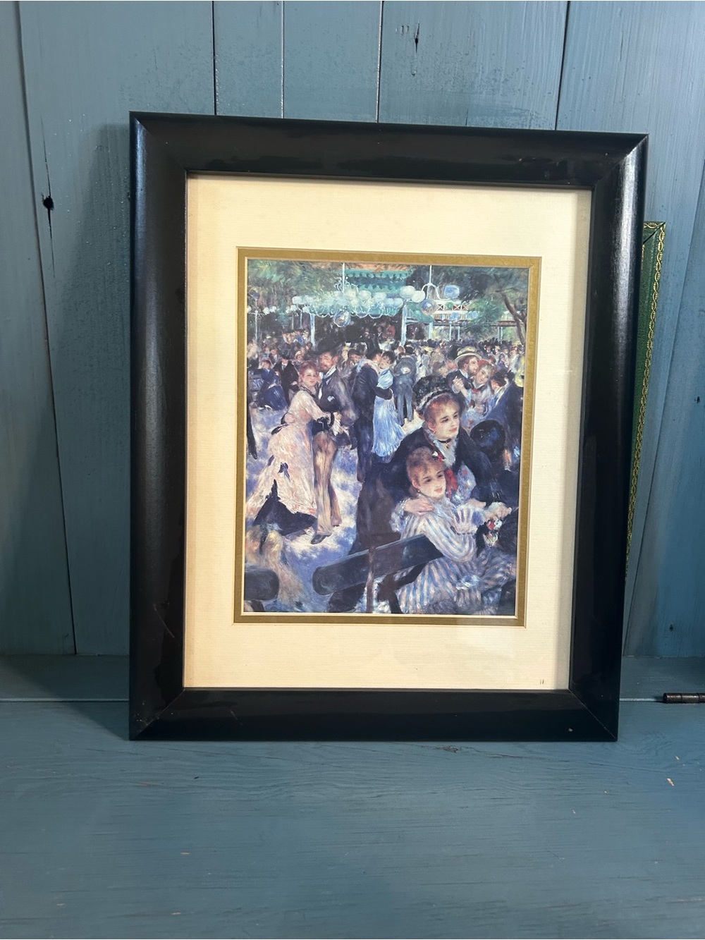 Renoir Black Framed Art Print with Cream Mat and Gold Trim - Dance at Le Moulin